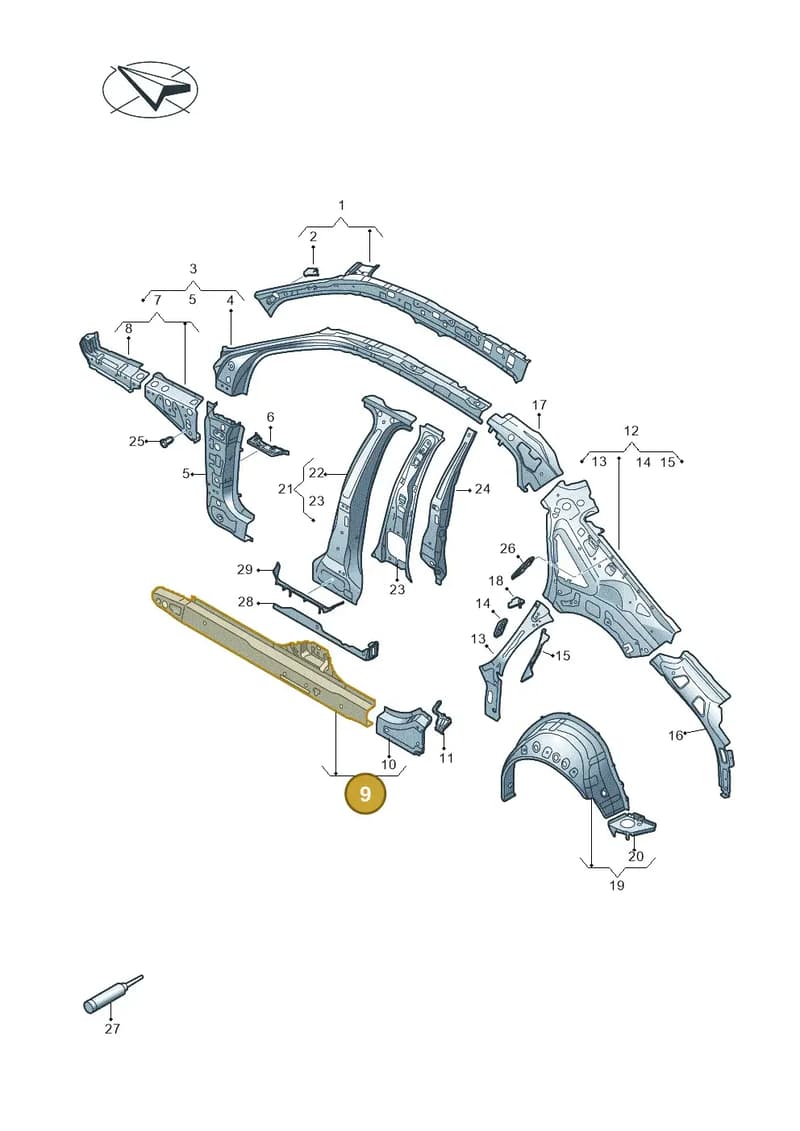 8Y0809378A — Audi A3 Sportback (2019-2025) diagram 596809010, position 9