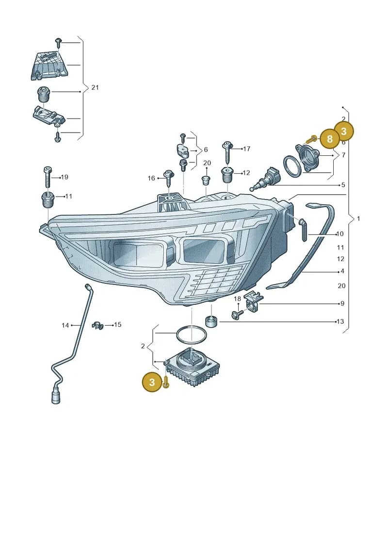 8Y0941099 — Audi A3 Sportback (2019-2025) diagram 596941100, position 3+8