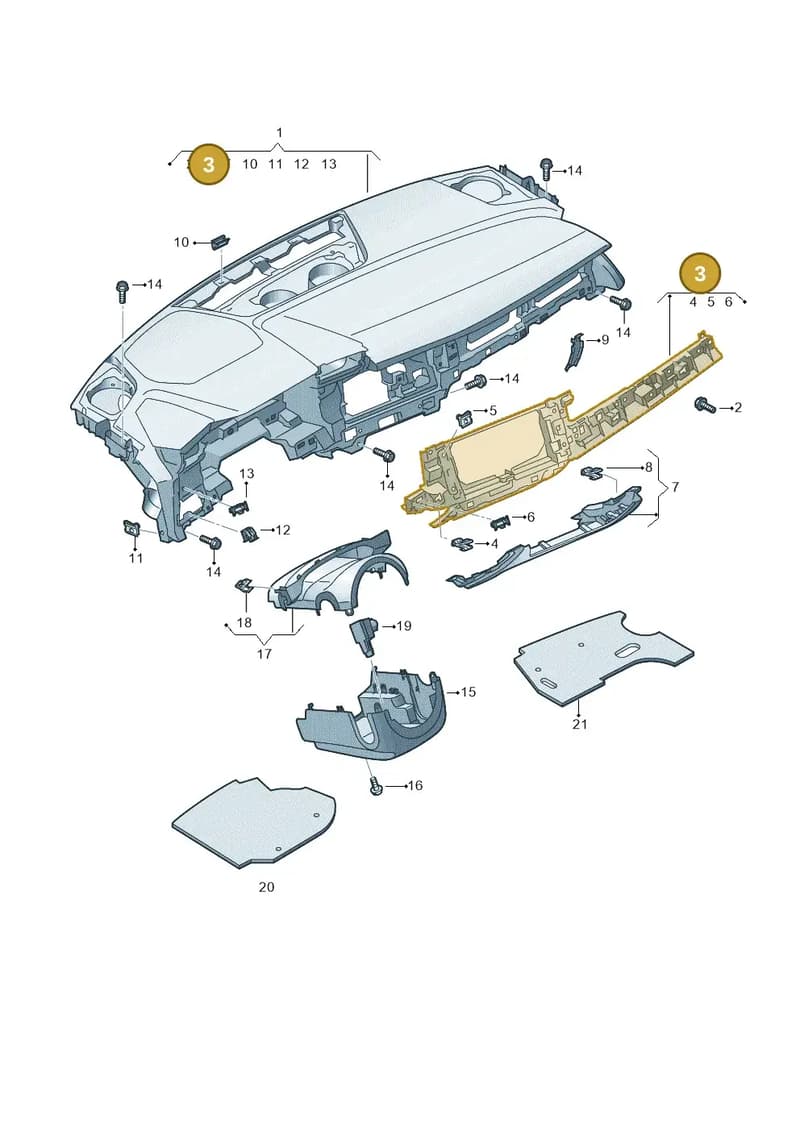8Y1857736 — Audi A3 Sportback (2019-2025) diagram 596857100, position 3