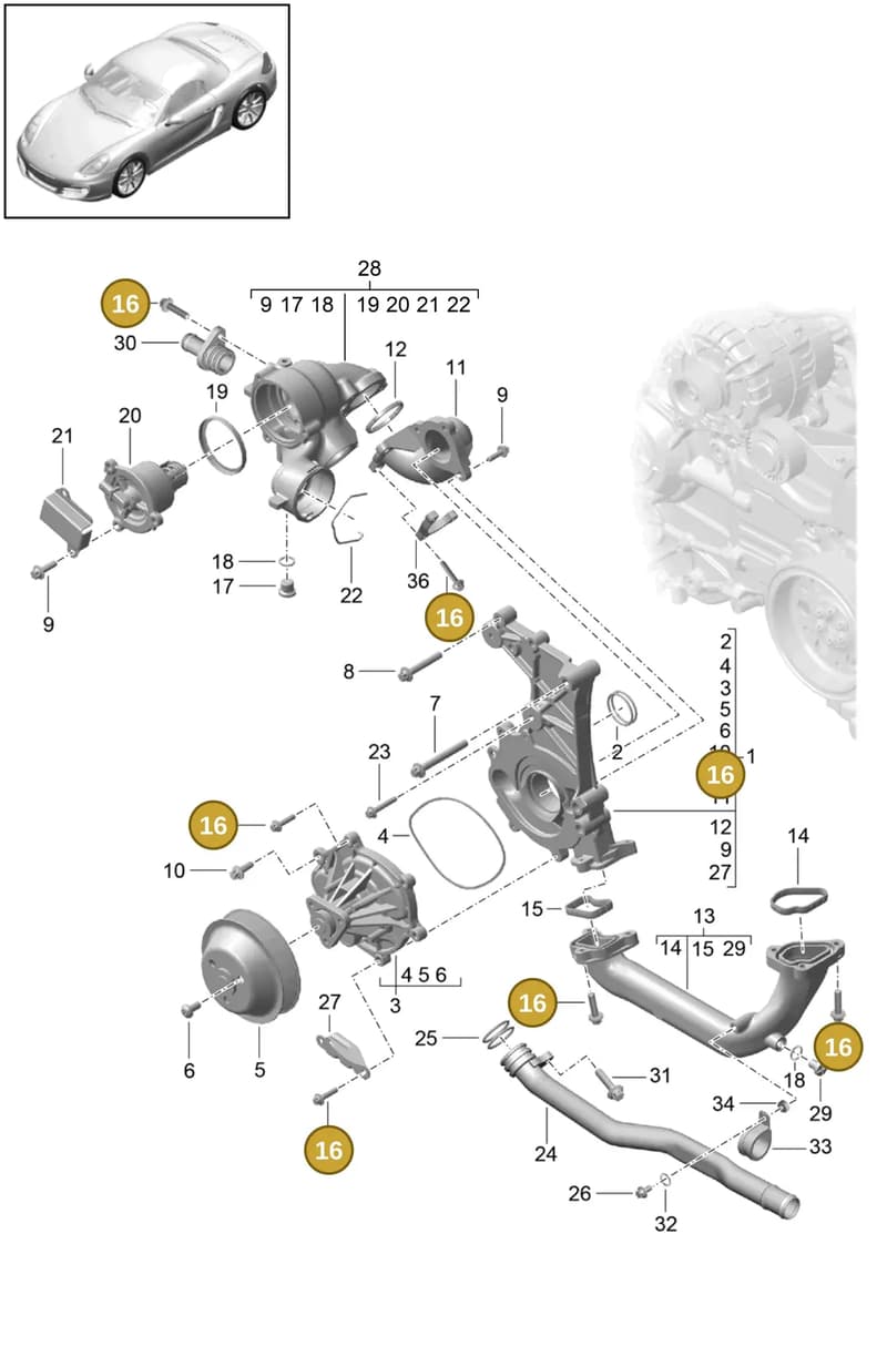 0PB121099 — Porsche Boxster (2012-2016) diagram p39105000, position 16