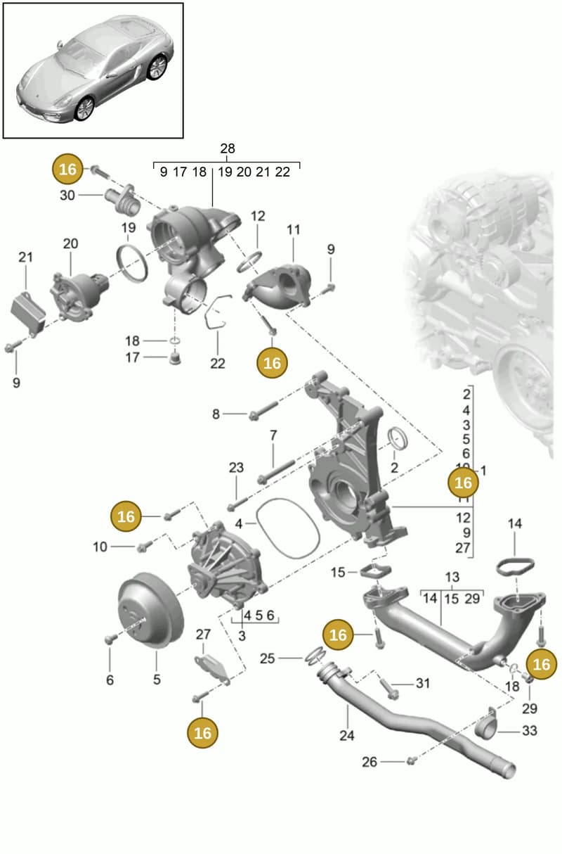 0PB121099 — Porsche Cayman (2013-2016) diagram p40105000, position 16