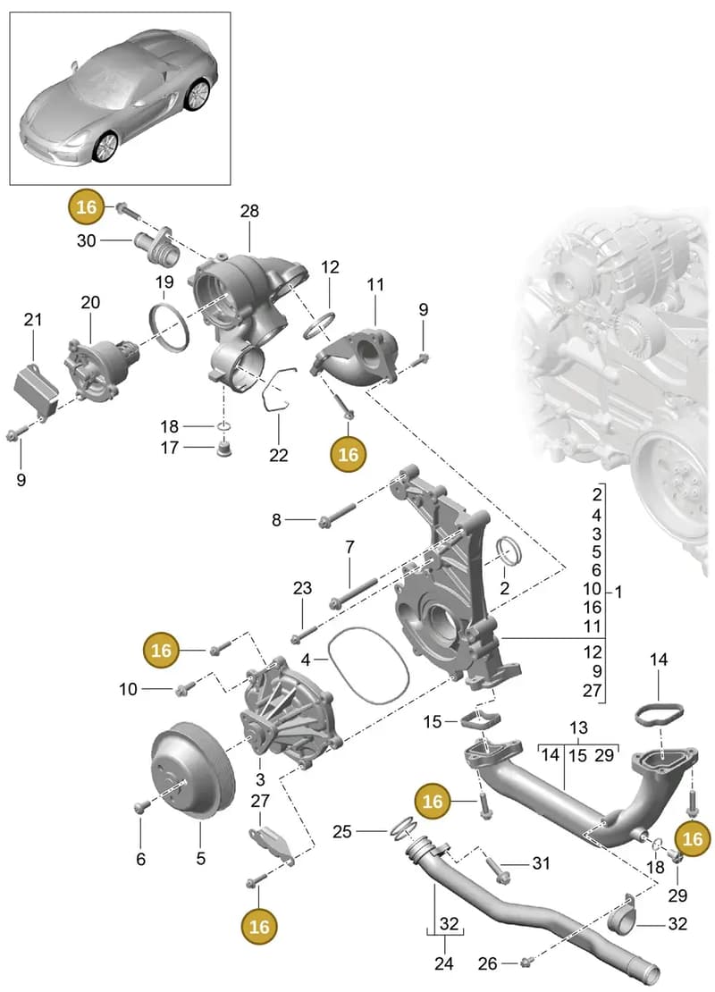 0PB121099 — Porsche Boxster Spyder (2015-2016) diagram p46105000, position 16