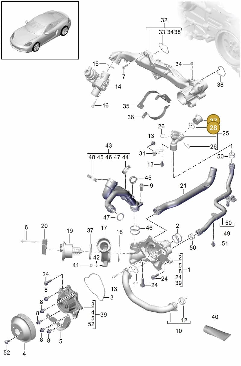 0PB121099 — Porsche Cayman (2016-2019) diagram p50105000, position 27+28