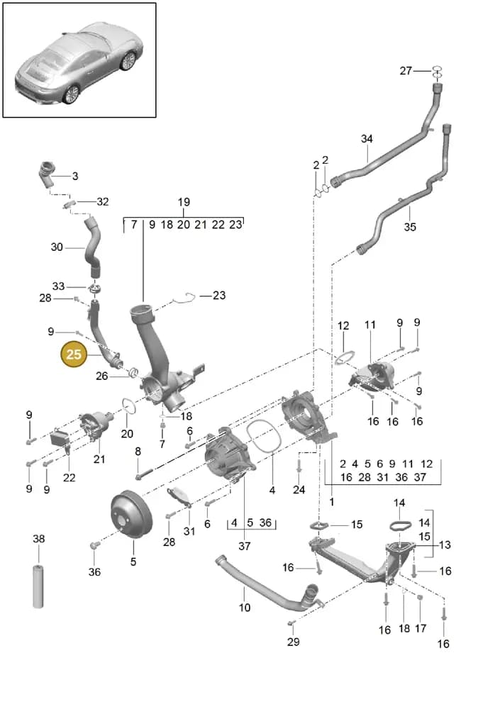 0PB121397A — Porsche 911 (2016-2019) diagram p47105000, position 25