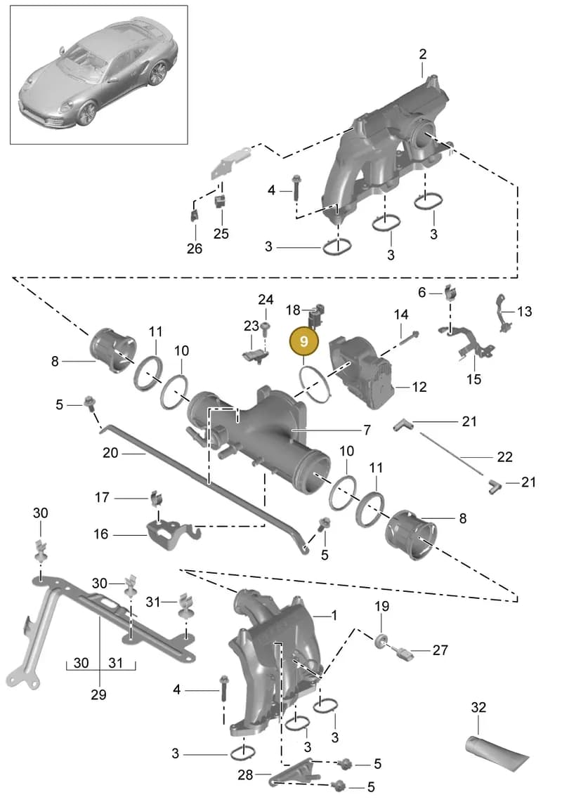 0PB129646B — Porsche 911 (2013-2020) diagram p42107010, position 9