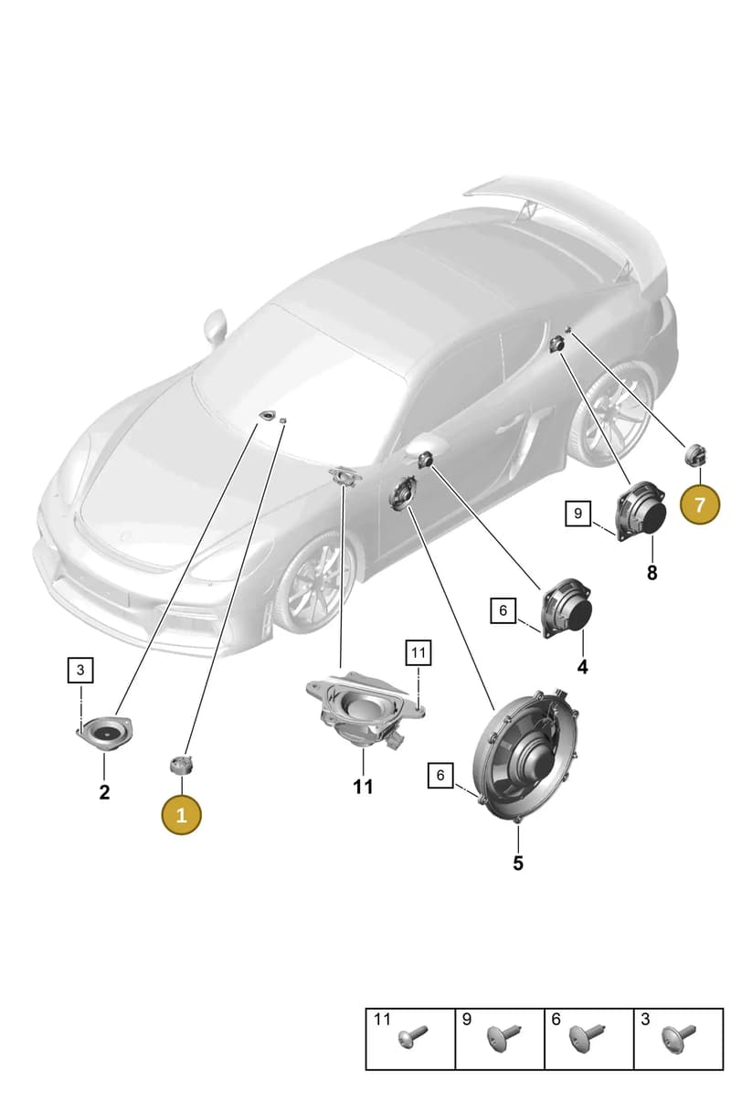 7PP035411D — Porsche Cayman (2019-2022) diagram p55911050, position 1+7