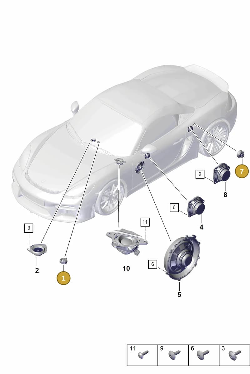 7PP035411D — Porsche Boxster Spyder (2019-2020) diagram p54911050, position 1+7