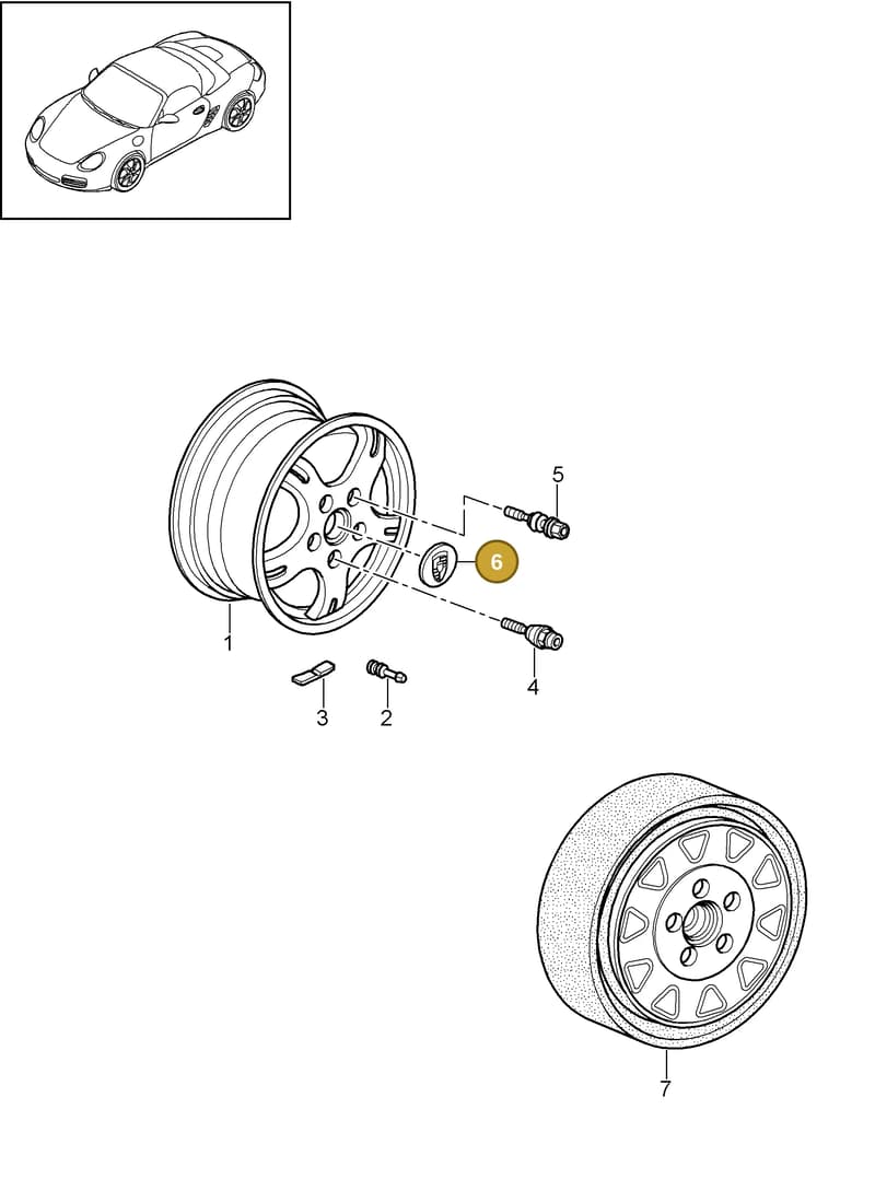 7PP601149E — Porsche Boxster S (2008-2012) diagram p33601000, position 6