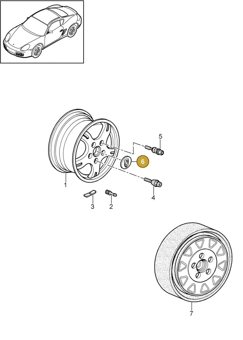 7PP601149E — Porsche Cayman (2008-2012) diagram p34601000, position 6