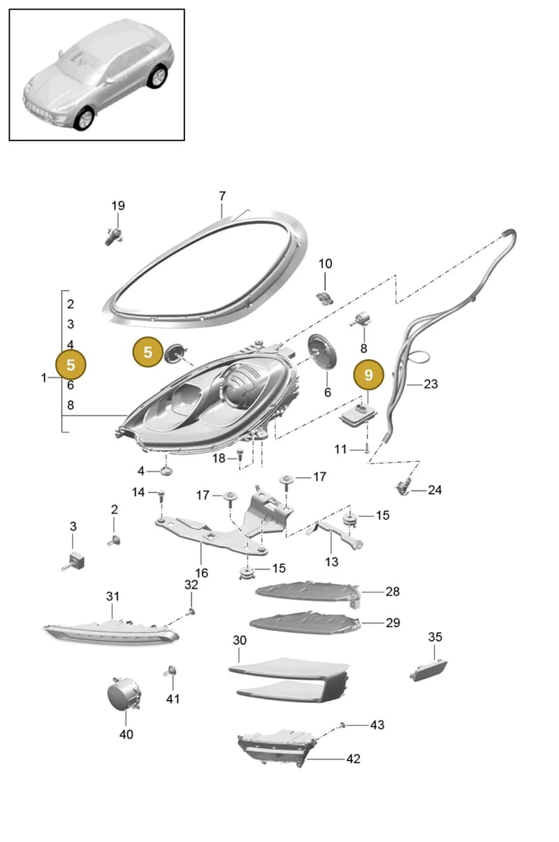 7PP941329T — Porsche Macan (2013-2018) diagram p44905000, position 5+9