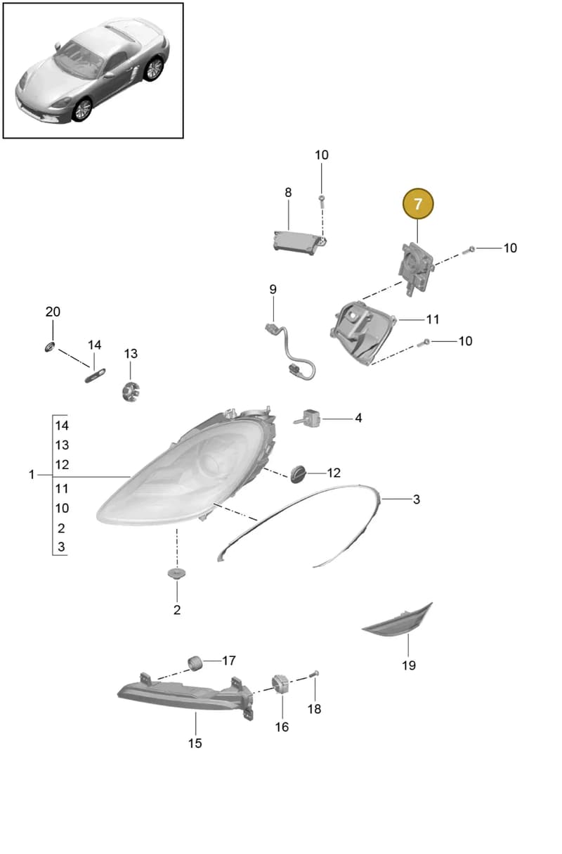 7PP941329T — Porsche Boxster (2016-2019) diagram p48905000, position 7