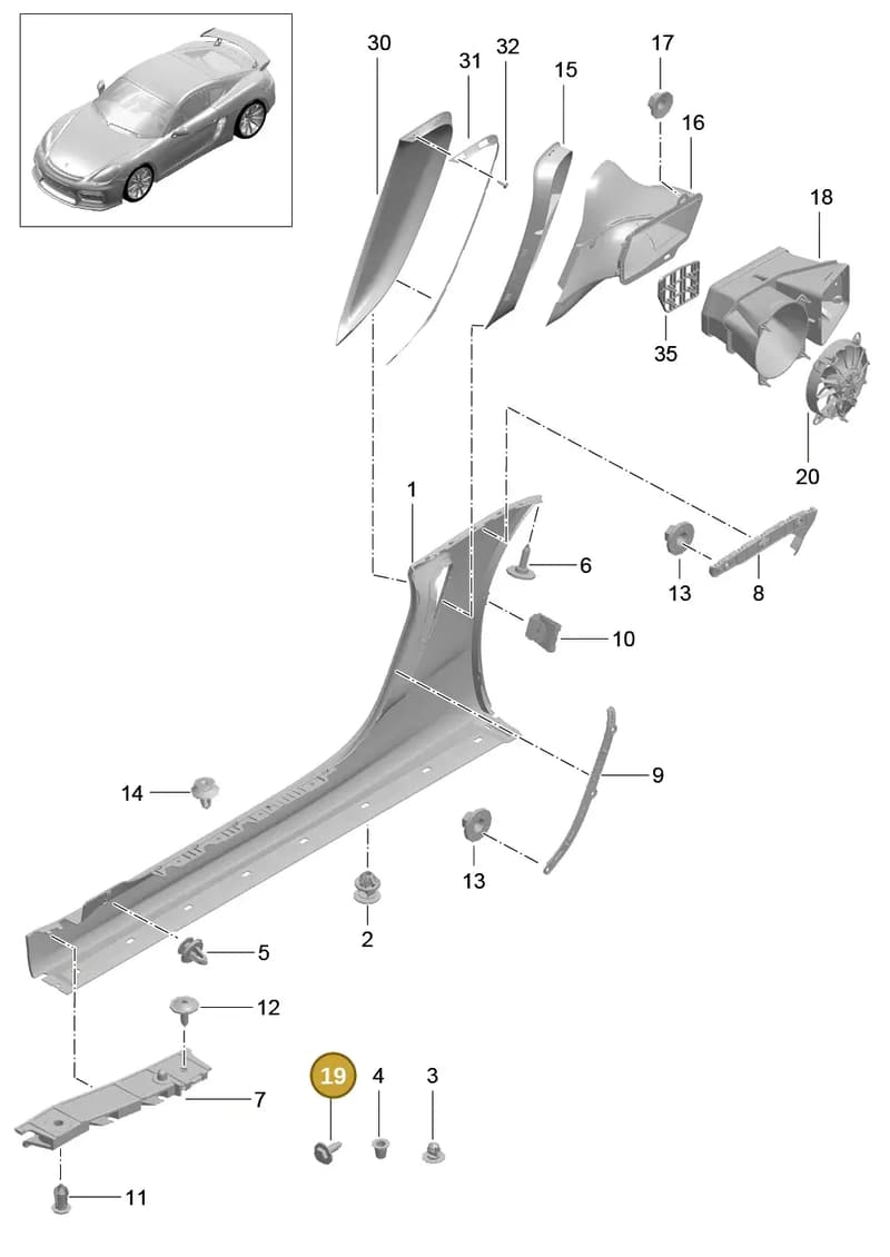 90007551001 — Porsche Cayman GT4 (2015-2016) diagram p45801090, position 19