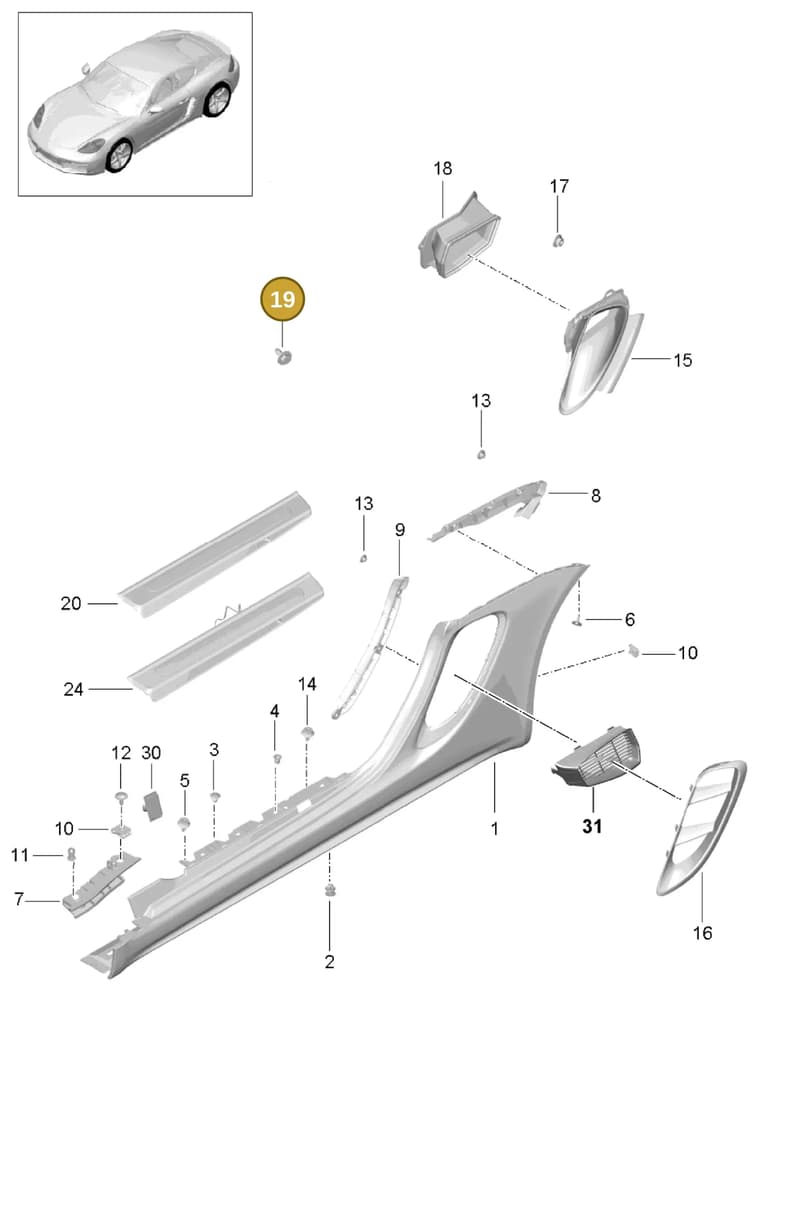 90007551001 — Porsche Cayman (2016-2019) diagram p50801090, position 19