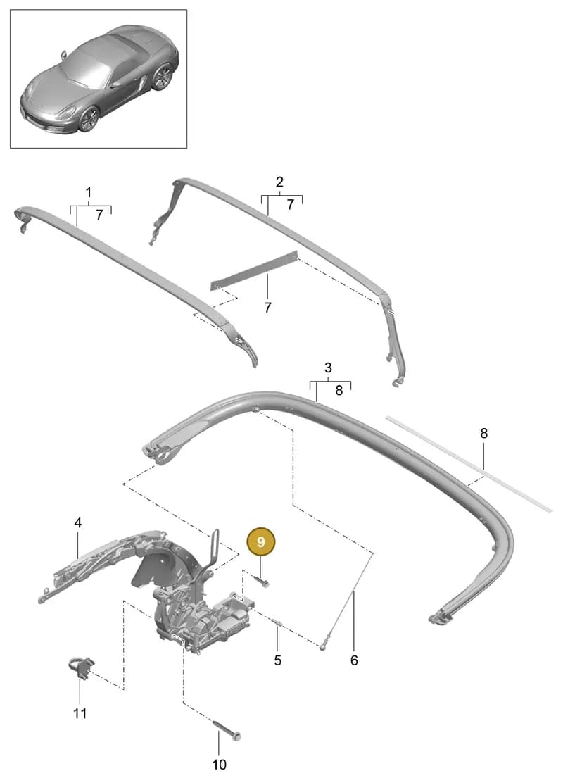 90007552101 — Porsche Boxster (2012-2016) diagram p39811010, position 9