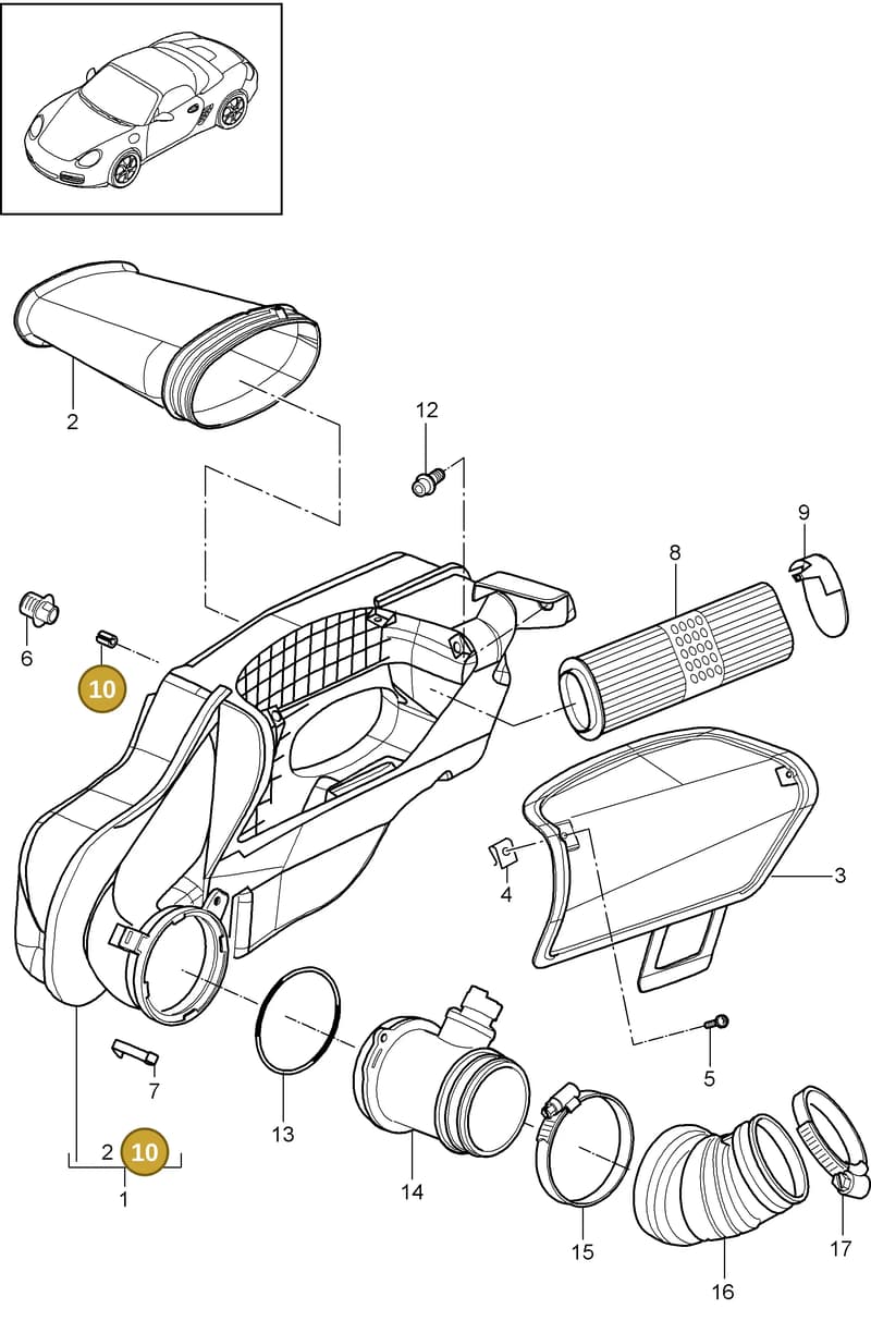 90009509909 — Porsche Boxster S (2008-2012) diagram p33106000, position 10