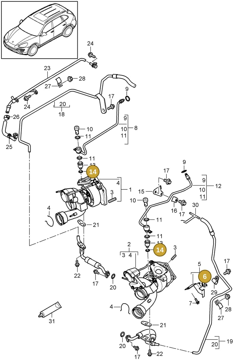 90012300530 — Porsche Cayenne (2010-2018) diagram p37202060, position 6+14