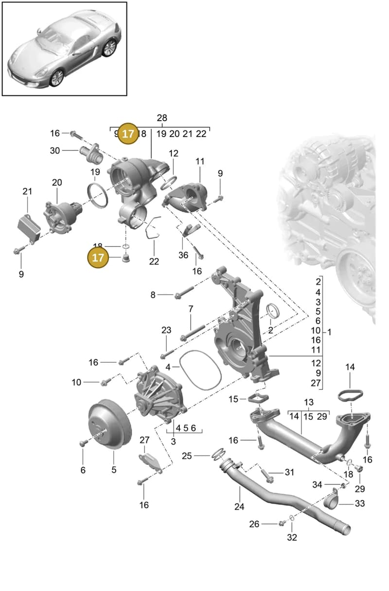 90021901830 — Porsche Boxster (2012-2016) diagram p39105000, position 17