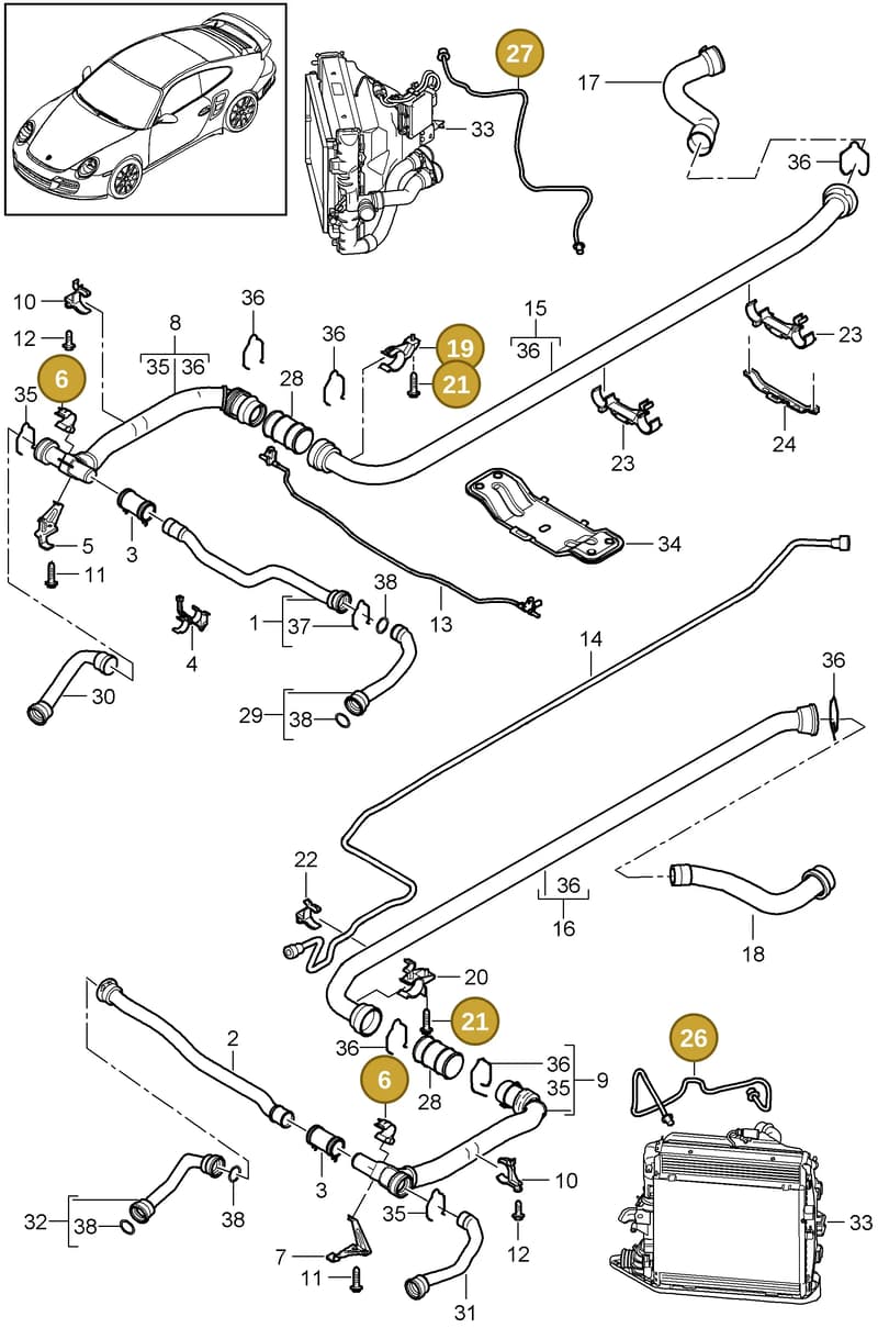 90037803501 — Porsche GT2 RS (2009-2012) diagram p36105010, position 6+19+21+26+27