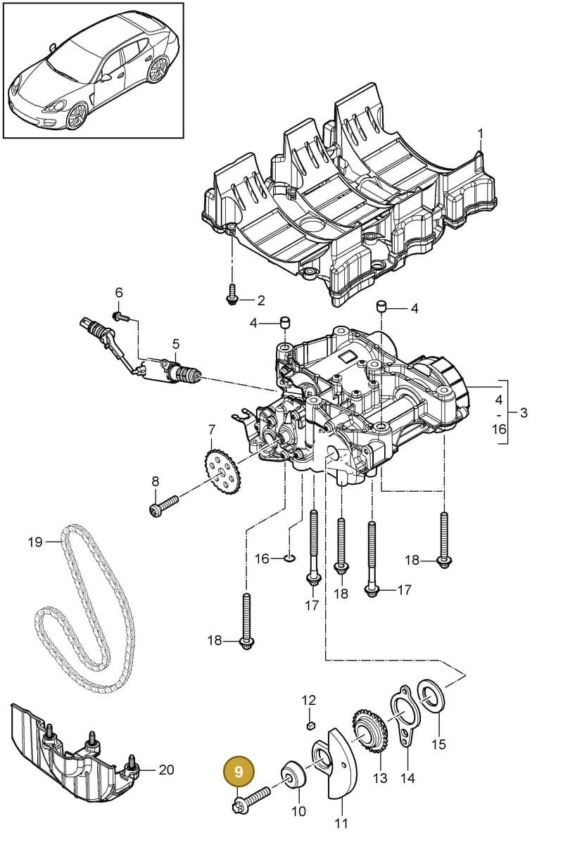 90038501101 — Porsche Panamera (2009-2016) diagram p35104020, position 9