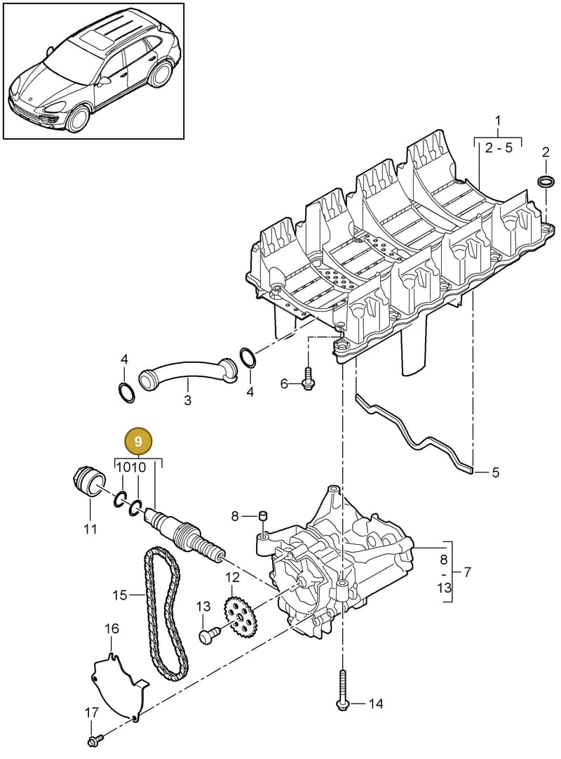 90038501101 — Porsche Cayenne (2010-2018) diagram p37104000, position 9