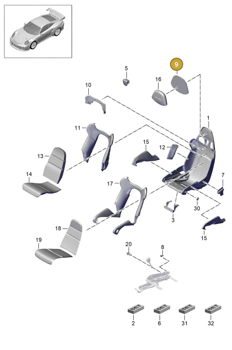 91852146300 — Porsche GT2 RS Clubsport (2013-2020) diagram p42817010, position 9