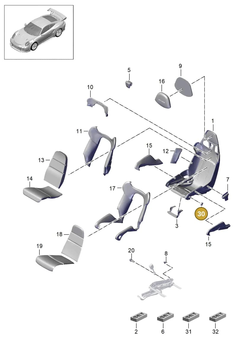 91861320101S92 — Porsche GT2 RS Clubsport (2013-2020) diagram p42817010, position 30