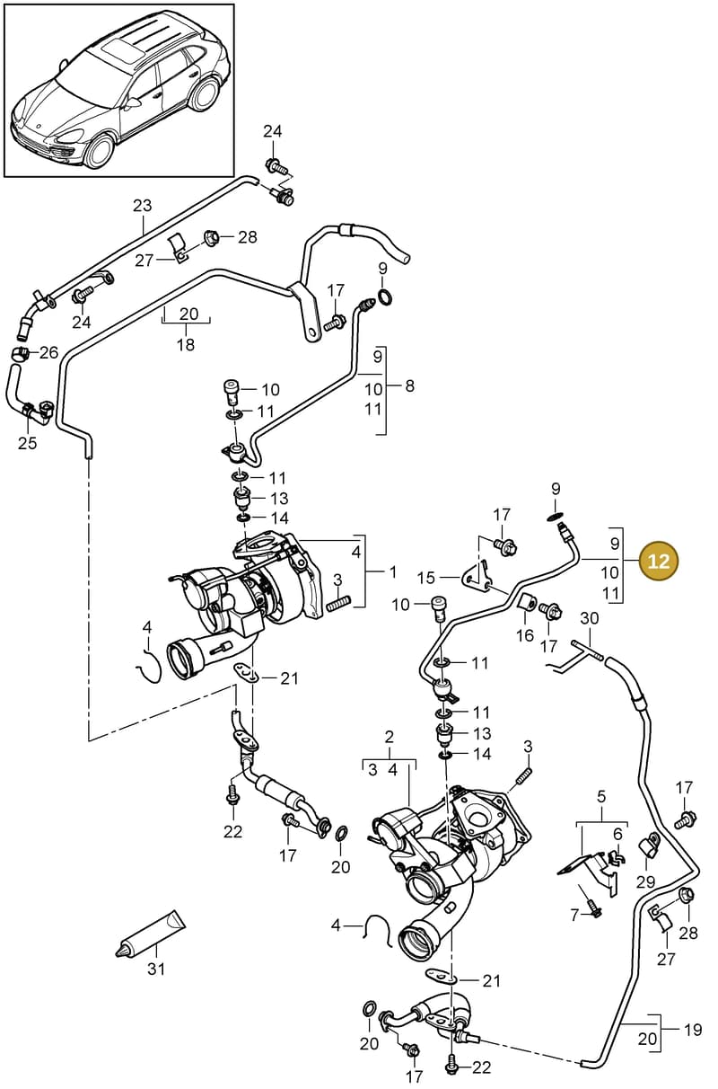 94810708752 — Porsche Cayenne (2010-2018) diagram p37202060, position 12