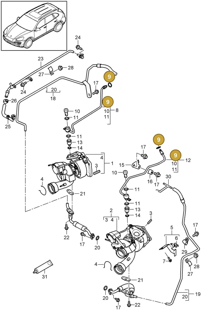 94811133860 — Porsche Cayenne (2010-2018) diagram p37202060, position 9