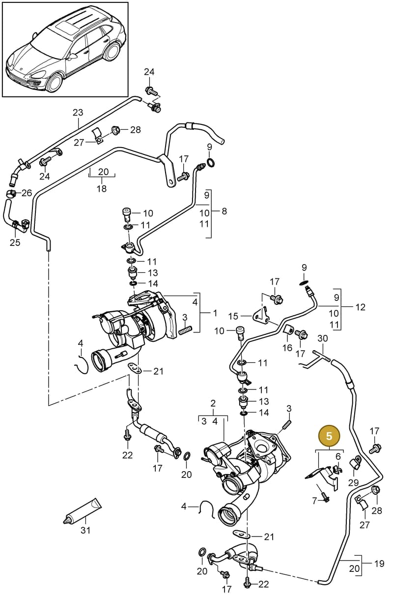 94860611700 — Porsche Cayenne (2010-2018) diagram p37202060, position 5