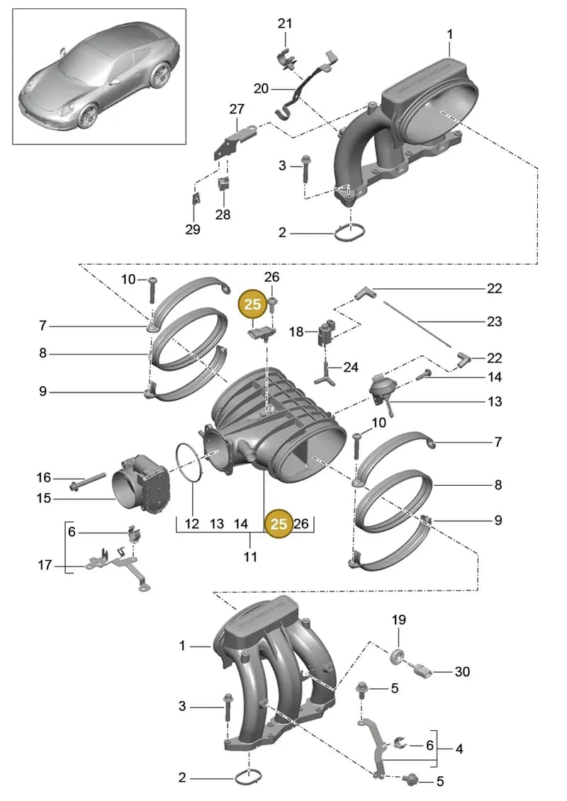 94860618000 — Porsche 991 Carrera 4 (2011-2016) diagram p38107010, position 25