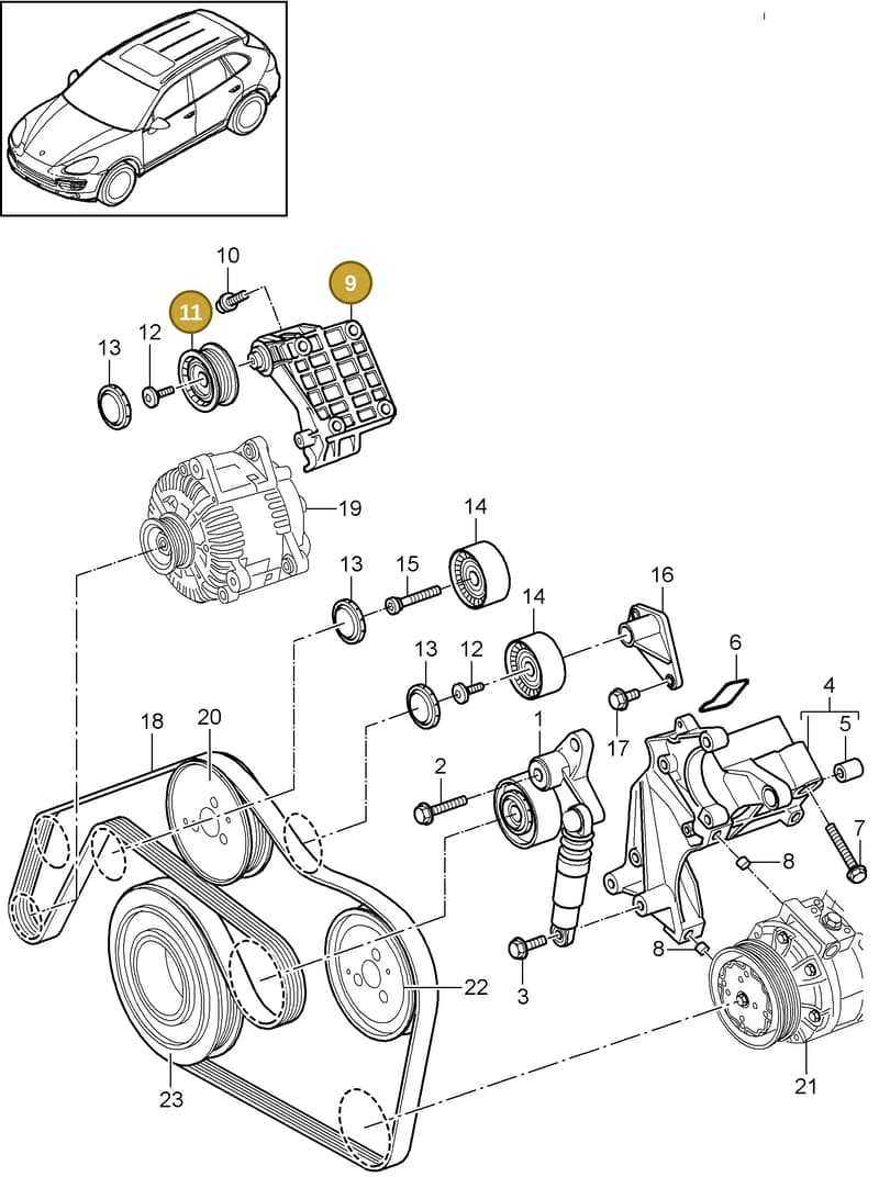 95510211801 — Porsche Cayenne (2010-2018) diagram p37102090, position 9+11