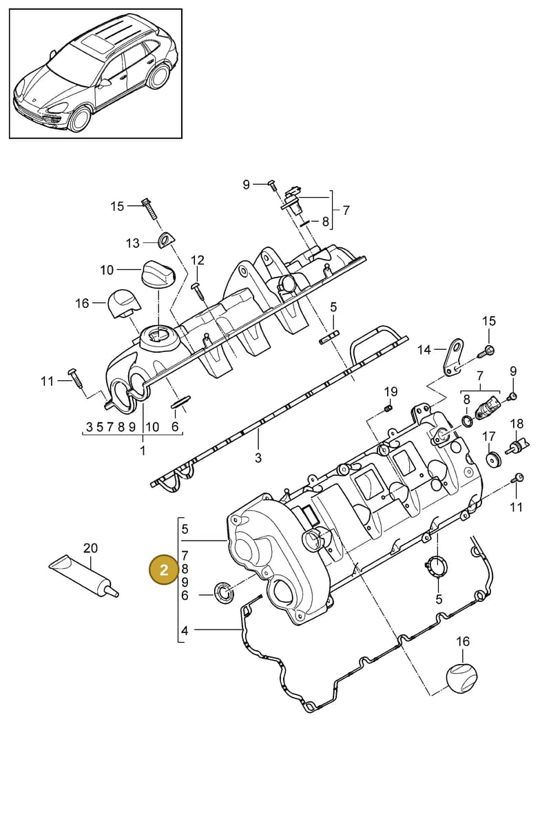 95510523101 — Porsche Cayenne (2010-2018) diagram p37103020, position 2