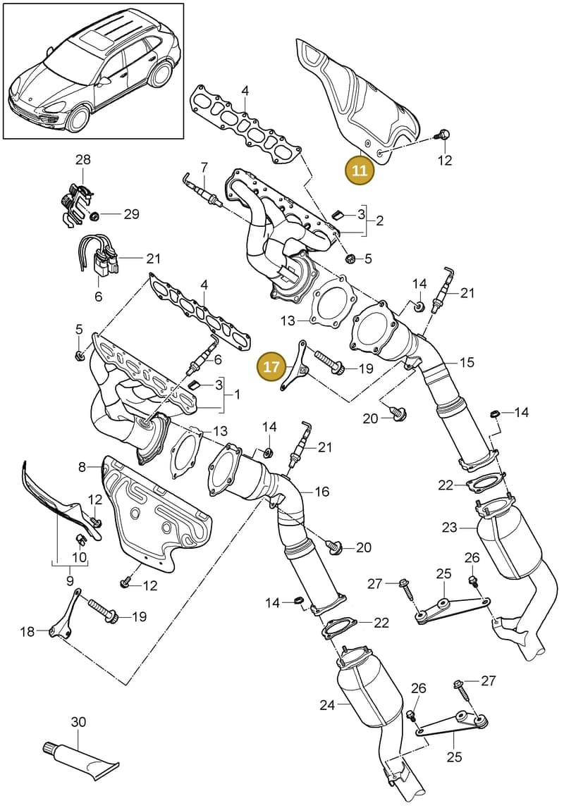 95511116130 — Porsche Cayenne (2010-2018) diagram p37202000, position 11+17