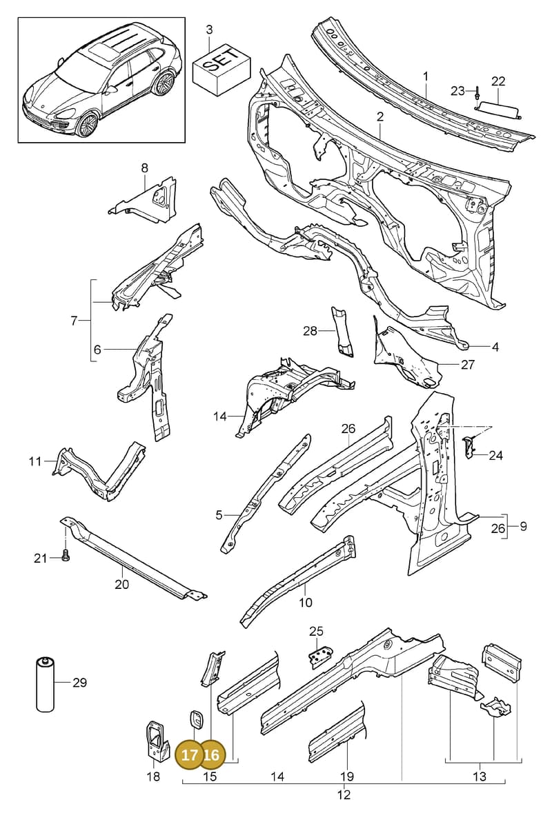 95550141000GRV — Porsche Cayenne (2010-2018) diagram p37801010, position 16+17