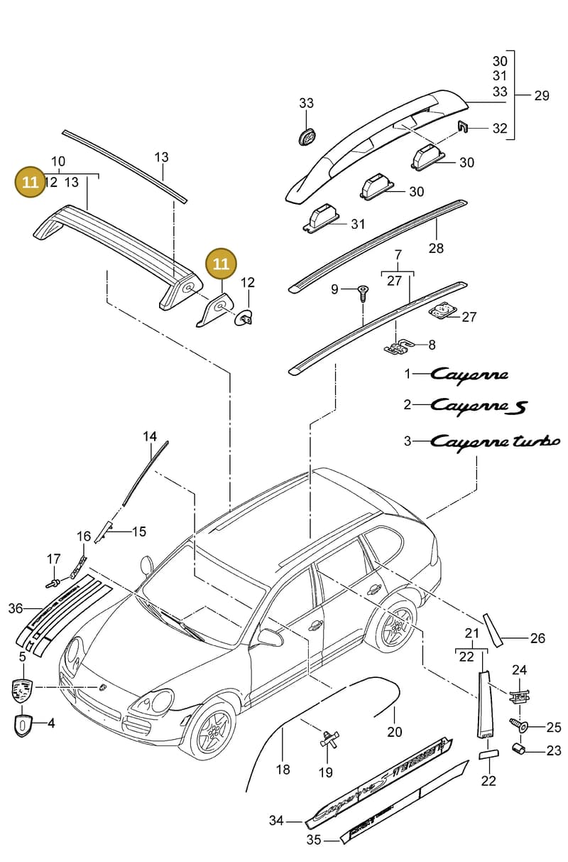 95555910800 — Porsche Cayenne (2007-2010) diagram p31810000, position 11