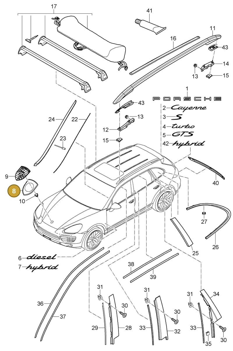 95555910800 — Porsche Cayenne (2010-2018) diagram p37810000, position 8