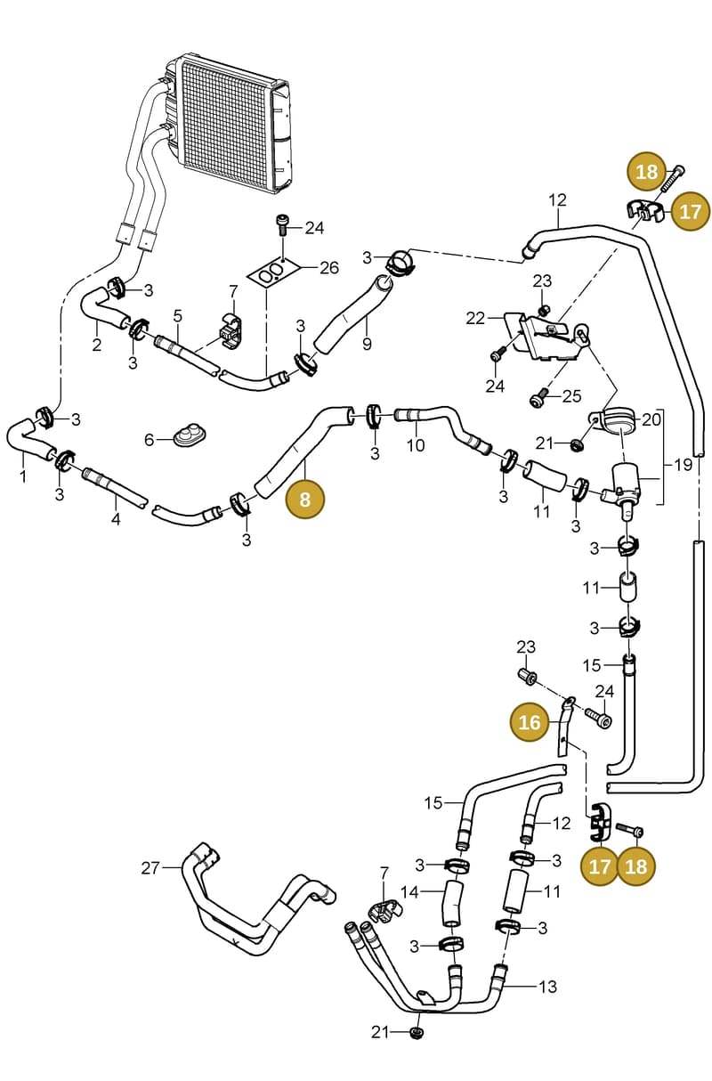 95557205501 — Porsche Cayenne (2002-2006) diagram p24813000, position 8+16+17+18