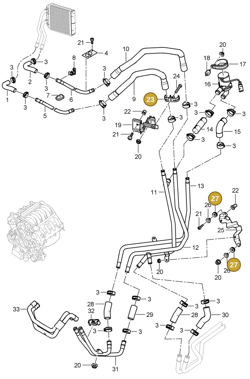 95557209500 — Porsche Cayenne (2007-2010) diagram p31813010, position 23+27