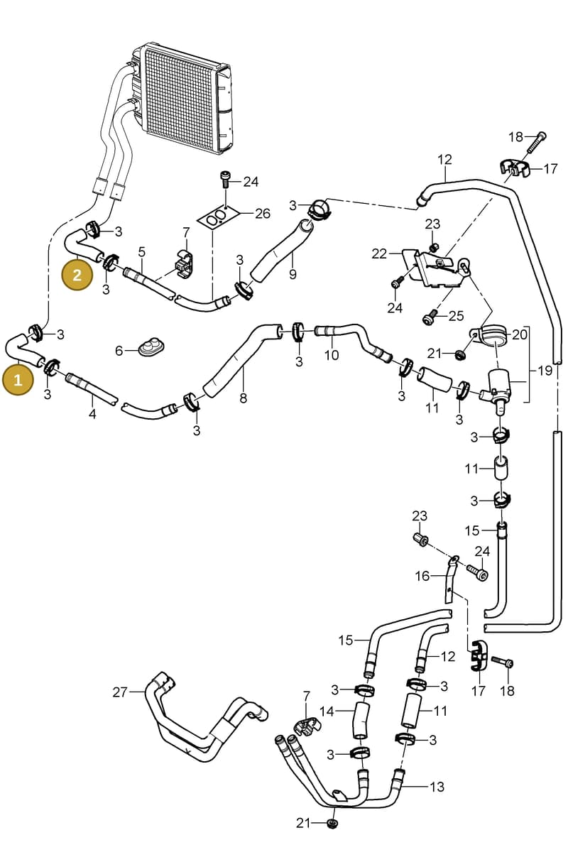 95557258100 — Porsche Cayenne (2002-2006) diagram p24813000, position 1+2