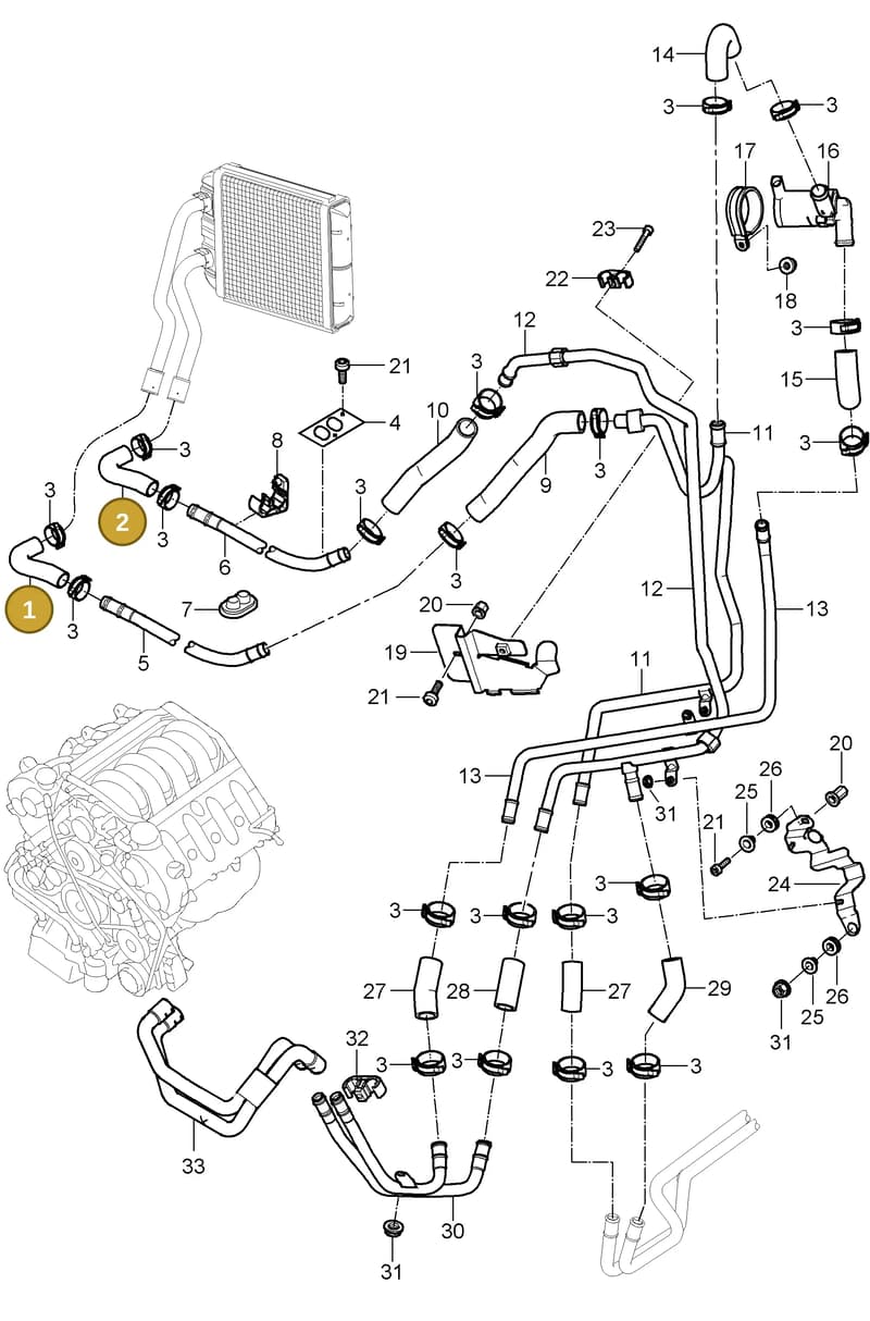 95557258100 — Porsche Cayenne (2002-2006) diagram p24813010, position 1+2