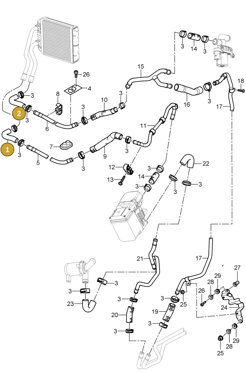 95557258100 — Porsche Cayenne (2002-2006) diagram p24813020, position 1+2