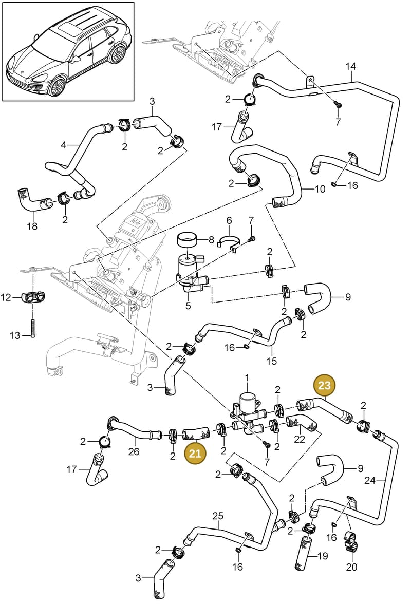 95557258300 — Porsche Cayenne (2010-2018) diagram p37813020, position 21+23