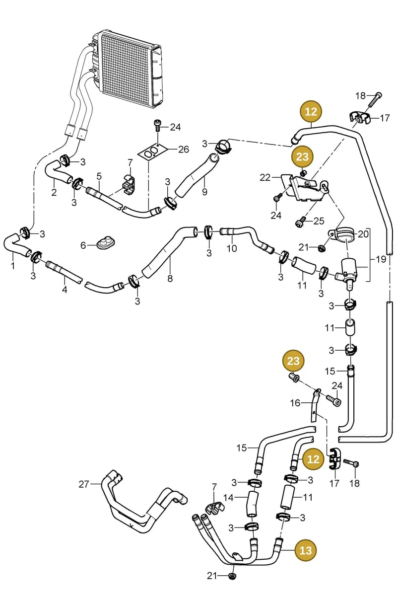 95557269802 — Porsche Cayenne (2002-2006) diagram p24813000, position 12+13+23
