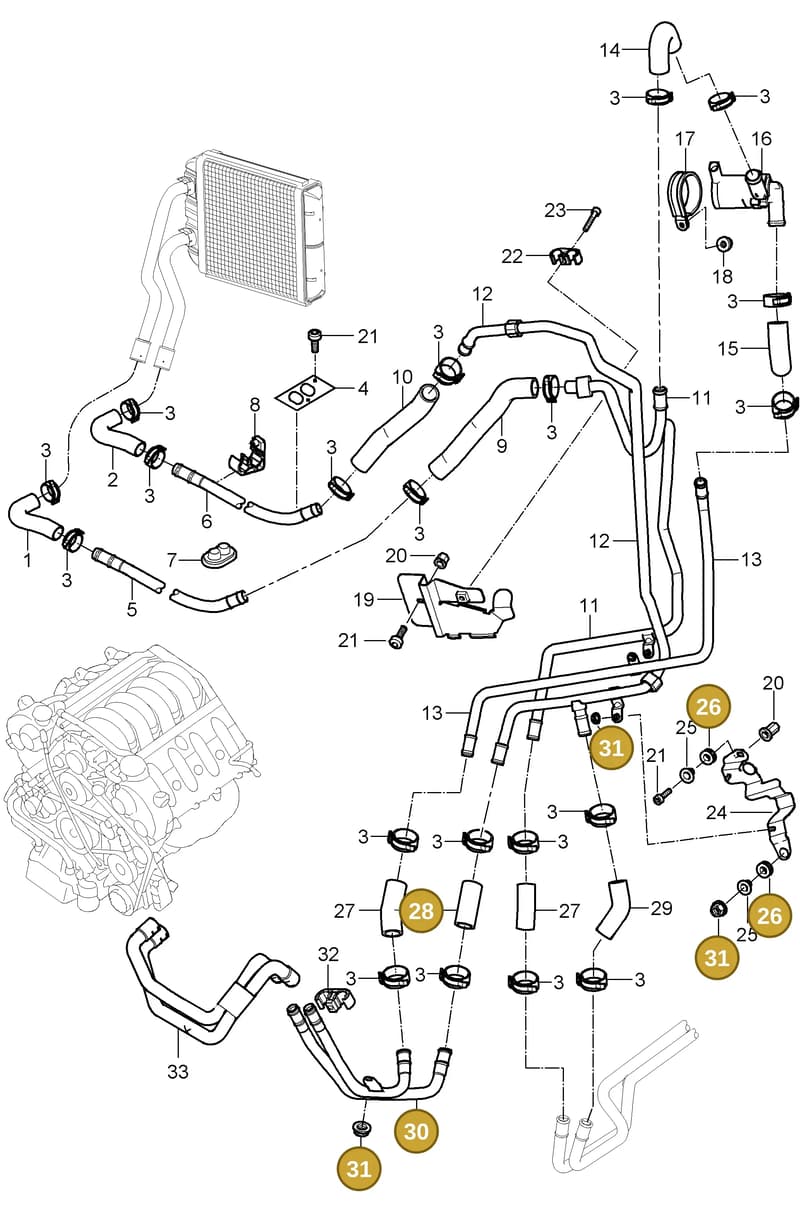 95557269802 — Porsche Cayenne (2002-2006) diagram p24813010, position 26+28+30+31