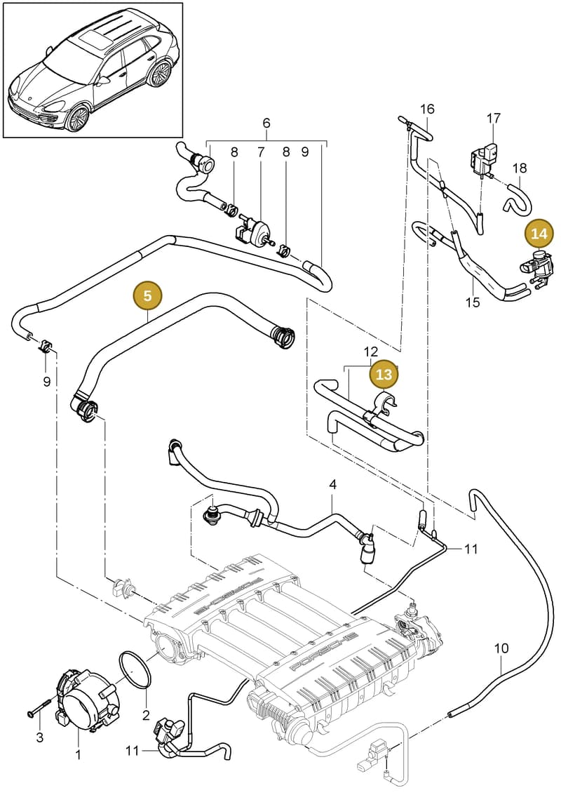 95560528310 — Porsche Cayenne (2010-2018) diagram p37107010, position 5+14+13