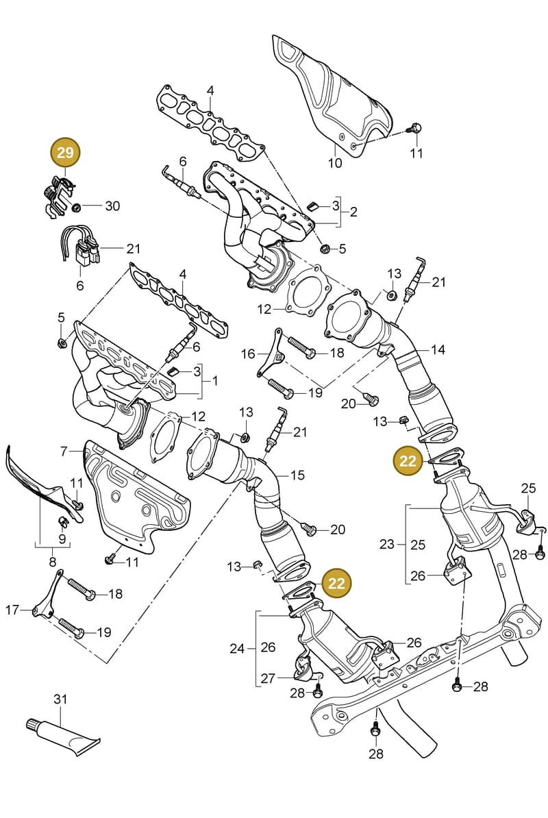95560611420 — Porsche Cayenne (2007-2010) diagram p31202000, position 22+29