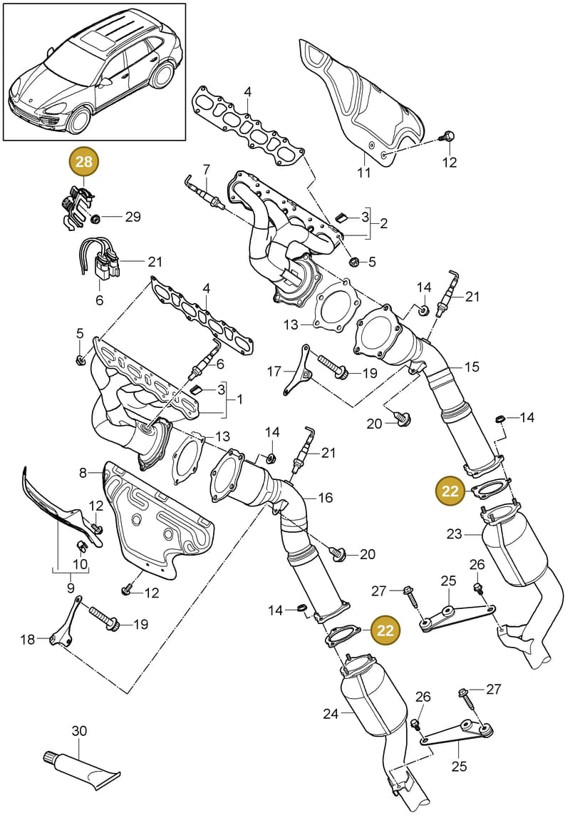 95560611420 — Porsche Cayenne (2010-2018) diagram p37202000, position 22+28
