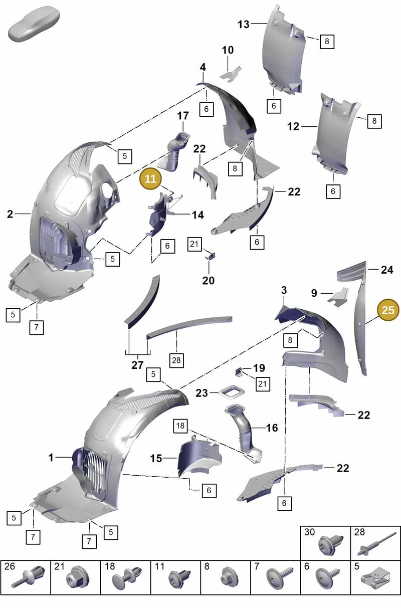 95561862500 — Porsche Boxster Spyder (2019-2020) diagram p55801850, position 11+25