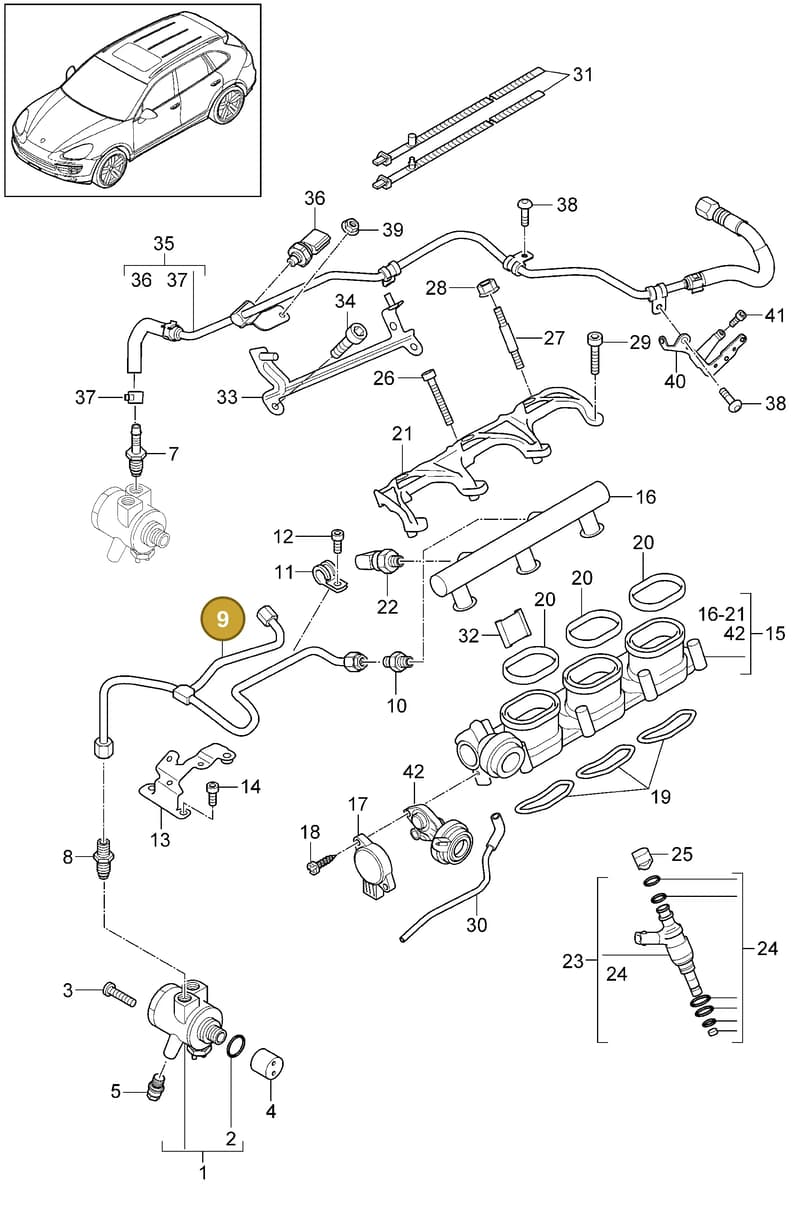 95800748010 — Porsche Cayenne (2010-2018) diagram p37107040, position 9