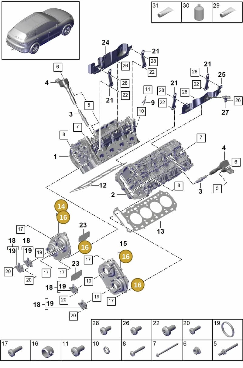 95810113900 — Porsche Cayenne (2017-2023) diagram p51103000, position 14+16